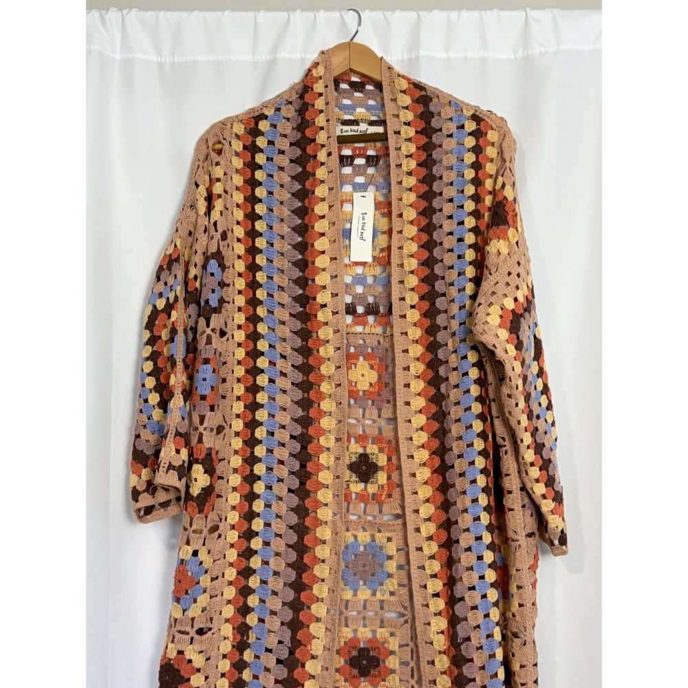 Three Bird Nest Crochet Granny Square Duster Cardigan L/XL Multi Boho New - Picture 2 of 11